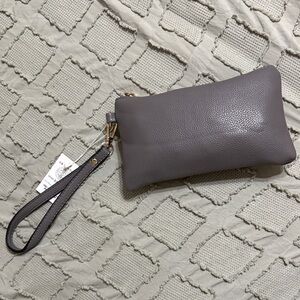 Gray Pebbled Leather Wristlet Clutch